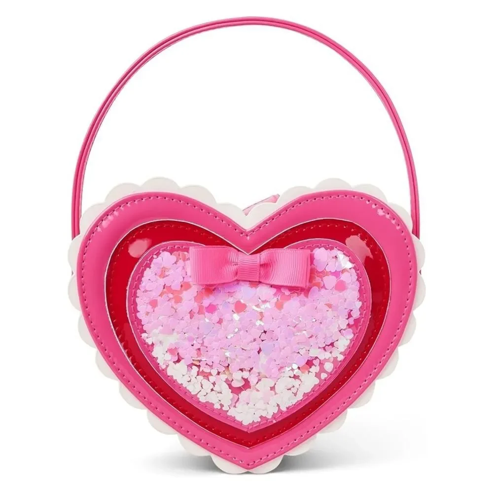 Gymboree Girls Pink & Red Shakey Glitter Confetti Heart-Shaped Purse Bag NEW